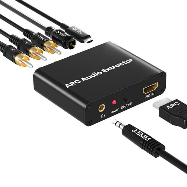 HDMI ARC-adapter, ARC-lydekstraktor med TOSLINK SPDIF/optisk digital koaksial og 3,5 mm L/R stereokonverterer