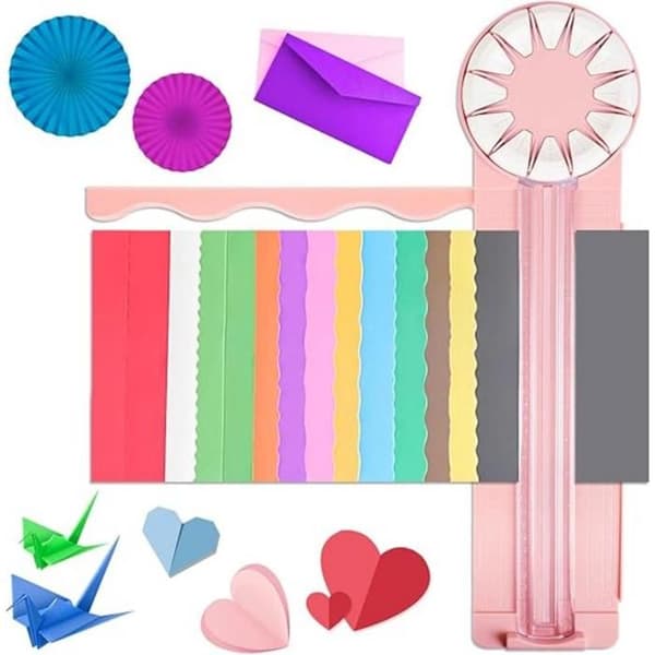 Multifunksjonell papirkutter - Papirkutter - Kanttrimmer - Egnet for kraftpapir, scrapbooking, postkort, etc. - Rosa