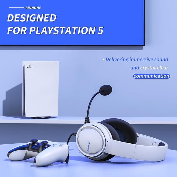 Gaming Headset med Mikrofon – Kablede Hovedtelefoner til PS5, Xbox Series S|X, PS4, Xbox One, PC, Switch – Vælg Farve White
