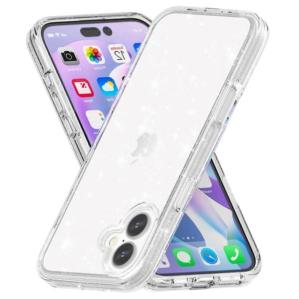AMORUS Deksel til iPhone 17 Myk TPU Hard PC Bakside Støtsikker Telefonbeskyttelse - Glitter Hvit (Glitter Hvit)