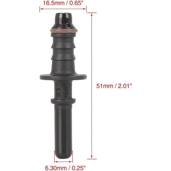 Pakke med 5 lynkoblinger til 6,30 mm ID6 brændstofslange, lige fitting til biler