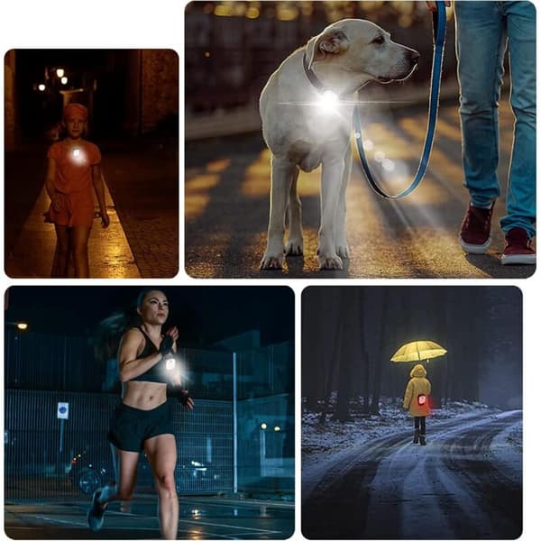 4-pakning LED-klipslys, reflekterende USB oppladbart klipslys, 4 lysmoduser, minihodelampe for utendørs løping, jogging, fiske