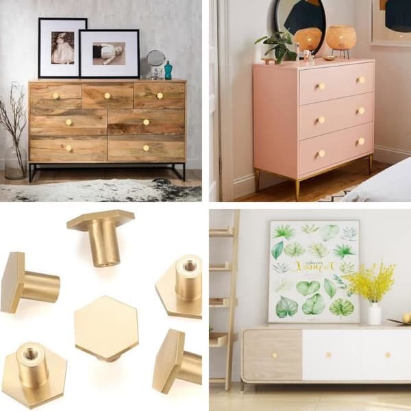 Skuffeknopper - Messing - Sekskantet - Guld - Sæt med 4 - Moderne Design
