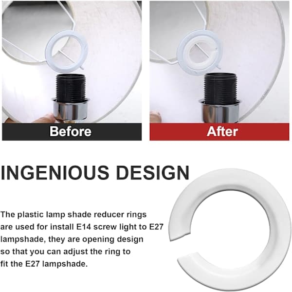 Lampeskærm Adapter Ring E27 til E14 Lampeskærm Adapter Reducer Skive E27 Skrue Lampeskærm Konverteringsring - 6 stk.