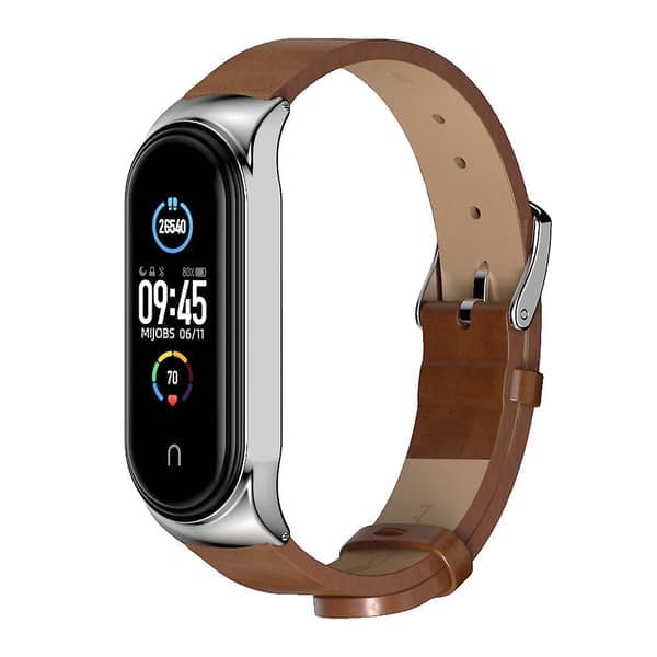 Brun Silver Brun Silver kompatibel med Xiaomi Mi Band 6 / 5 / 4 / 3 Läderrem
