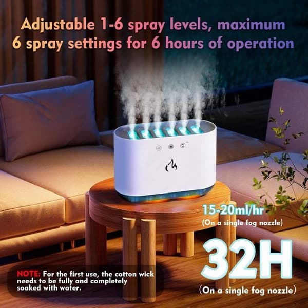 900ML Luftfugter, Dynamisk Pickup Rumluftfugter med 6 Dyser og 7 LED-farver, 25dB Ultra Stille