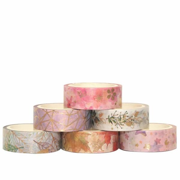 Dekorativ Tejp - 6 Rullar - Washi-papper - Olika Mönster - Scrapbooking och Hantverk