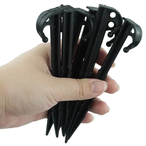 Pakke med 30 plastik teltpløkker 14,5 cm - Robuste sorte - Camping/Have/Udendørs/Telte