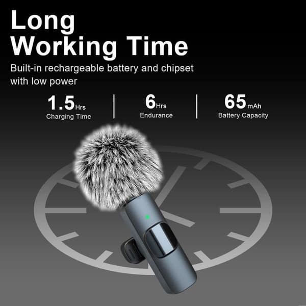 SANYU Langaton Lavalier-mikrofoni iPhone/Android/iPad-laitteille, Mini Bluetooth-mikrofoni melunvaimennuksella