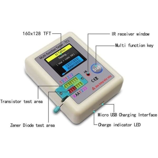 LCR-TC1 Multifunktionel Transistortester med Farve Grafisk Display