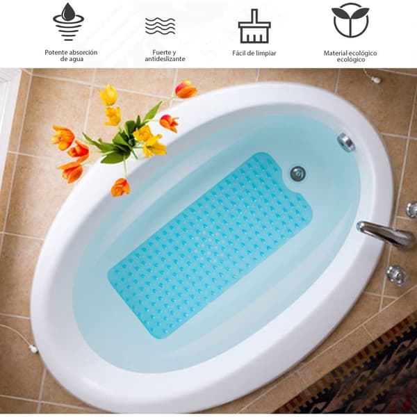 Halkfri badmatta 100 x 40 cm Extra lång med mögelresistent sugkopp för badrumsbruk (Blå)
