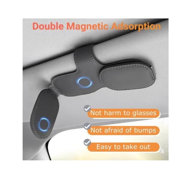 Bil Solbrilleholder - Ikke specificeret - Magnetisk Model - PU Læder - Dobbelt Opbevaring - Nem Installation