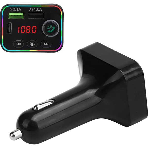 Bluetooth 5.0 FM-sender til bil, hurtig USB C-oplader og MP3-afspiller med LED-display