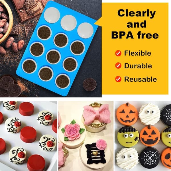 2 stk. Oreo Cookie Chokolade Silikoneforme, 12-hullers runde cylindriske Oreo Chokoladeovertræksforme til slik, Silikonebageforme til Blå-2stk Blue-2Pcs