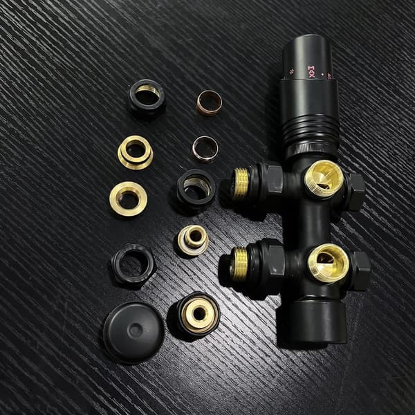 Radiatorafløbsventil, sæt til radiatorforbindelse med termostat, 50 mm, varmetilbehør, vinkel- og gennemgangsform, antracit