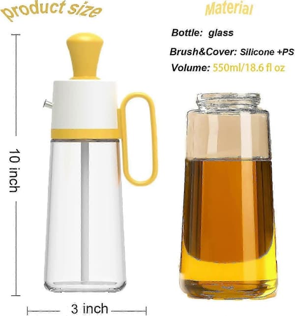 Kjøkkenoljedispenser Olivenoljeflaske med silikonbørste Måledråpeteller for matlaging, olje- og eddikflaske