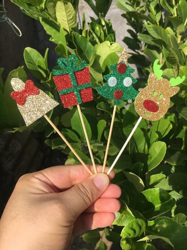 28-pakning julecupcake-topper, glitterferiekaketopper H
