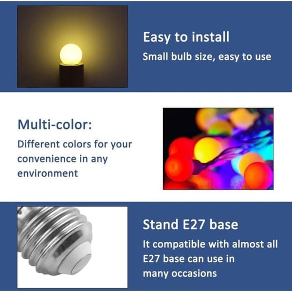 Värillinen LED-lamppu, E27, 3W, sekavärinen koristevalo, 40 kappaletta