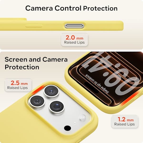 Flydende silikonecover til iPhone 17 Pro, stødsikkert blødt telefoncover, fuld beskyttelse, gul iPhone 17 Pro Yellow iPhone 17 Pro