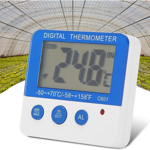 Digitalt alarmtermometer – Indendørs/udendørs med LCD min-max display til landbrug, akvarium & køleskab