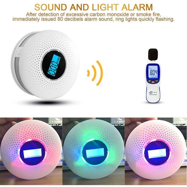 2-i-1 røg- og kuliltealarm, AA-batteri, elektrokemisk CO-sensor, LCD-display af CO-koncentration, EN50291 standard