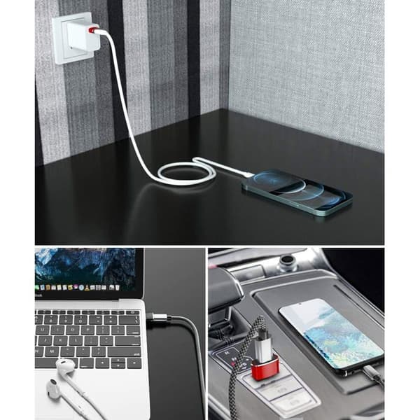 Sett med 4 USB A til C-adaptere, for Apple Watch, iPhone, iPad, AirPods