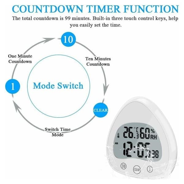 Badrumsklocka, LCD Digital Väckarklocka med Vattentät Touch Duschklocka, Vattentäta Timers, Termometer, Bärbar Displayklocka med Sugkopp