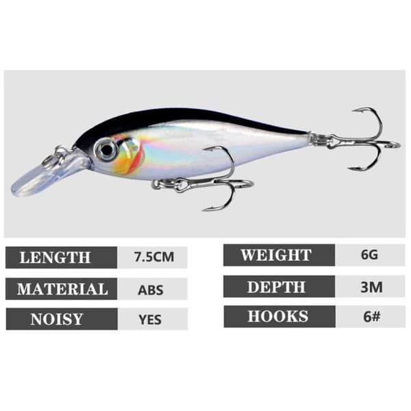 Fiskegrej - Skibsvrag Minnow - 7,5 cm - 6g - Diskantkrog i stål