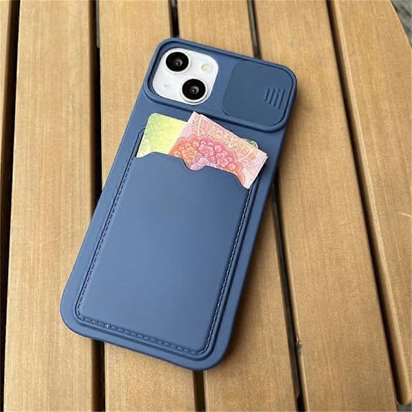 iPhone-etui med kortholder og pung – Skydbar kamerabeskyttelse, blød silikone, sort Black For iPhone 12Pro Max