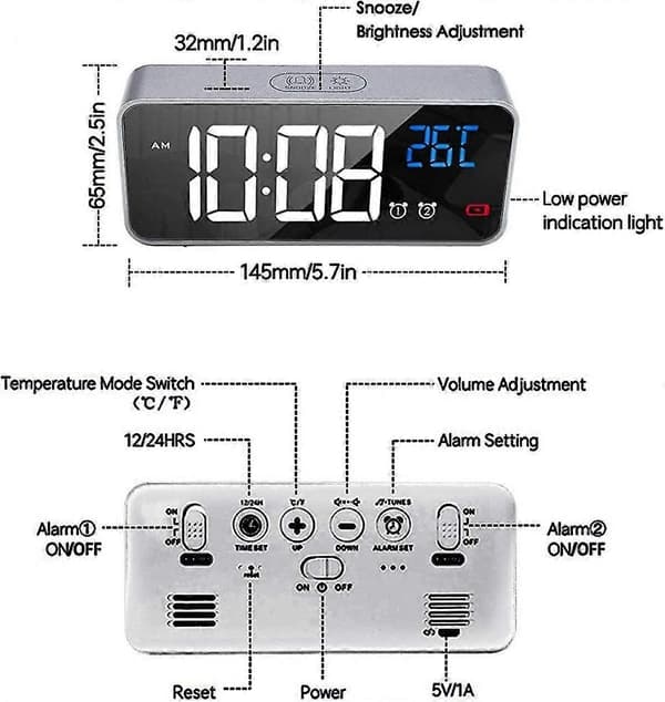SSRGV Digital Väckarklocka, Led Digital Väckarklocka Röststyrningsfunktion 13 Alarm