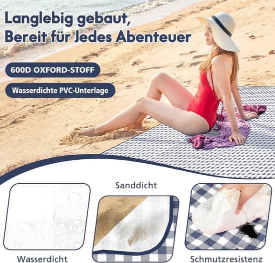 Vandtæt picnictæppe - 200*200 cm campingmåtte - strandmåtte - picnictæppe til picnics, camping og strand - Blå