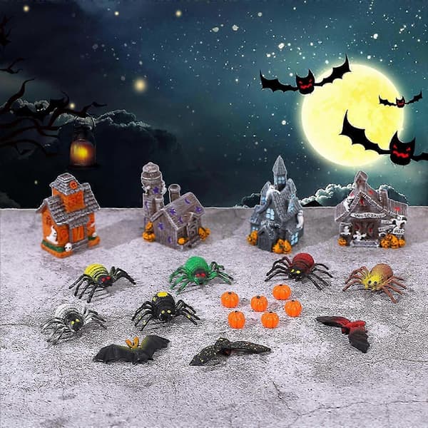 2026 Halloween Harpiksdekorasjon Kunstige Edderkopper Flaggermus Gresskar Miniatyr Dekorative Tilbehør