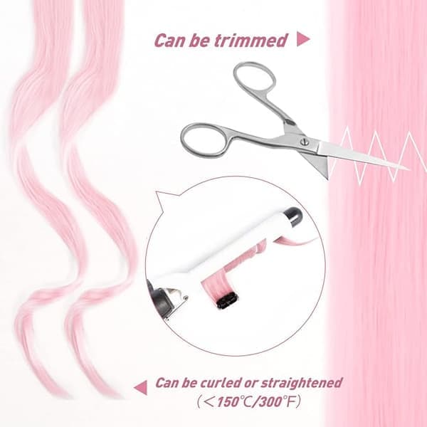 21'' 8 stk. farvede hårextensions til piger, festhighlights, farvede hårextensions med clip-in/on til piger og børn, hårtilbehør (Pink)