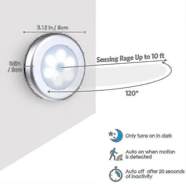 6-pack rörelsedetektorlampa. Garderobsbelysning. LED-sensorlampor. Batteridriven Newway