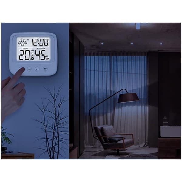 Hygrometer, termometer og klokke - 3-i-1 Hvit