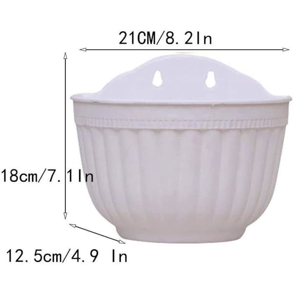 Set med 2 hängande blomkrukor i plast med dränering och 4 krokar (vit + vit)