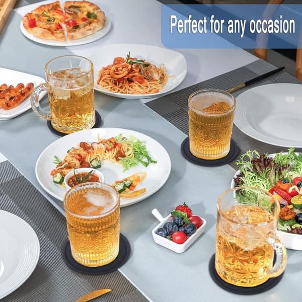 CSPARCV Sorte Silikone Coasters, 12-pak Runde Silikone Coasters, Silikone Coasters med Bakke, Skridsikre Sorte Coasters til Ølglas, Kaffekopper