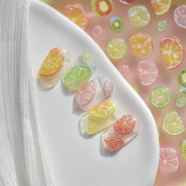 Glitter & 3D Pink Press-On Nails, Medium Almond with Glue, Artificial False Nails
