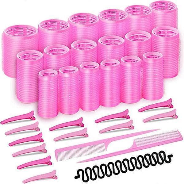 25-pack hårrullar, klämmor, kam med avdelare, hårrullar flugor rosa SENL