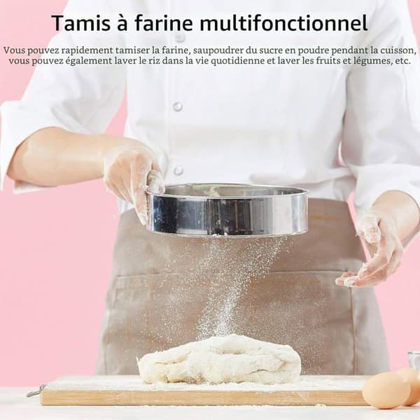 3 dele, 3 størrelser - Mel sigte i rustfrit stål, finmasket kagesigte, til mel, kager, grøntsager