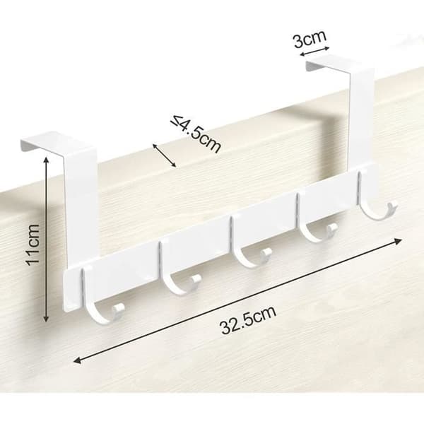 Dørkrok - Hvit - Aluminium - 5 kroker - Ingen boring nødvendig - Moderne design