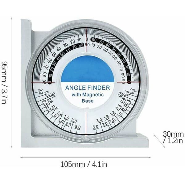 Magnetisk inklinometer, mini-inklinometer, vinkelmåler, voltmeter, gradskive, dobbelt vaterpass, bakre sammenligningstabell