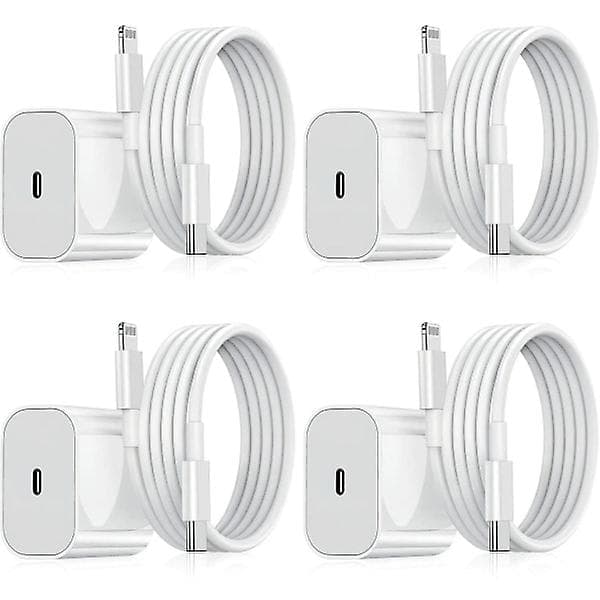 iPhone Oplader - Hurtig Oplader - Adapter + Kabel 20W USB-C Hvid 4-pak iPhone