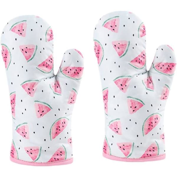 Sett med 2 grytekluter i bomull, grytekluter til baking, grilling og matlaging, rosa vannmelonmønster
