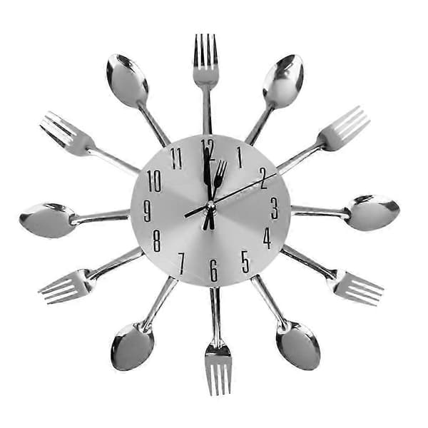 Modern Unik Aluminium Sked Gaffel Klocka Bestick Kök Väggklocka Silver