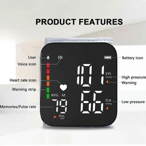 Digitalt blodtryksmåler overarm LCD blodtryksmonitor automatisk pulsmåler