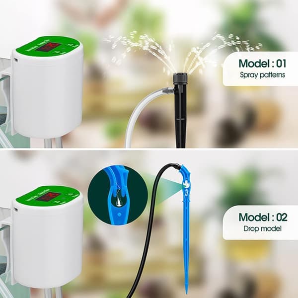 Automatiskt bevattningssystem Droppbevattningskit Intelligent Timer Semesterväxtbevattningsanordningar LED-display & USB-ström, Inomhusbevattningssystem