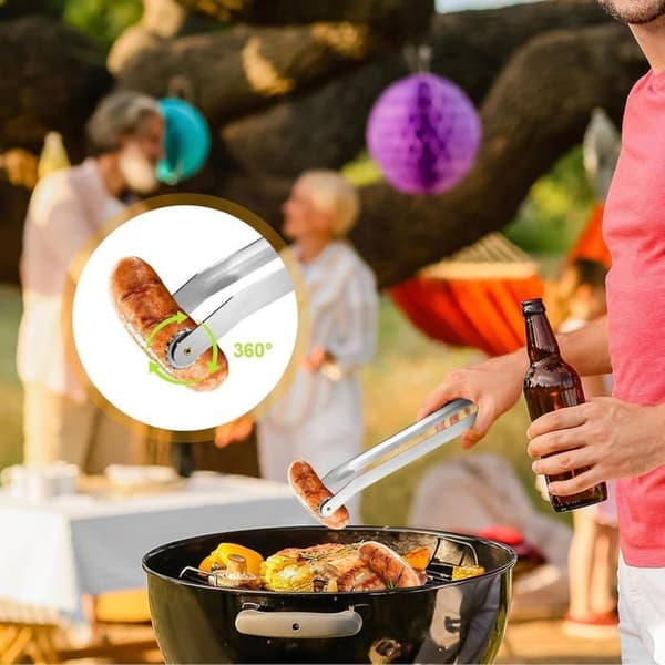 Sæt med 2 BBQ pølsetænger, afsavning, drejning, vinklet, XVX stil, til grillning