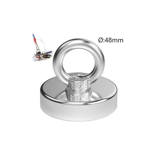48 mm neodymmagnet – 75 kg trækkraft – Rustfrit stålhus – Epoxyharpiks til beskyttelse – Magnetfiskeri