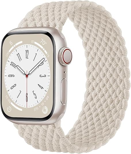 Flettet Solo Loop Armbånd – Strækbart Elastisk Nylonbånd Kompatibelt med Apple Watch 38-42mm – Starlight Starlight